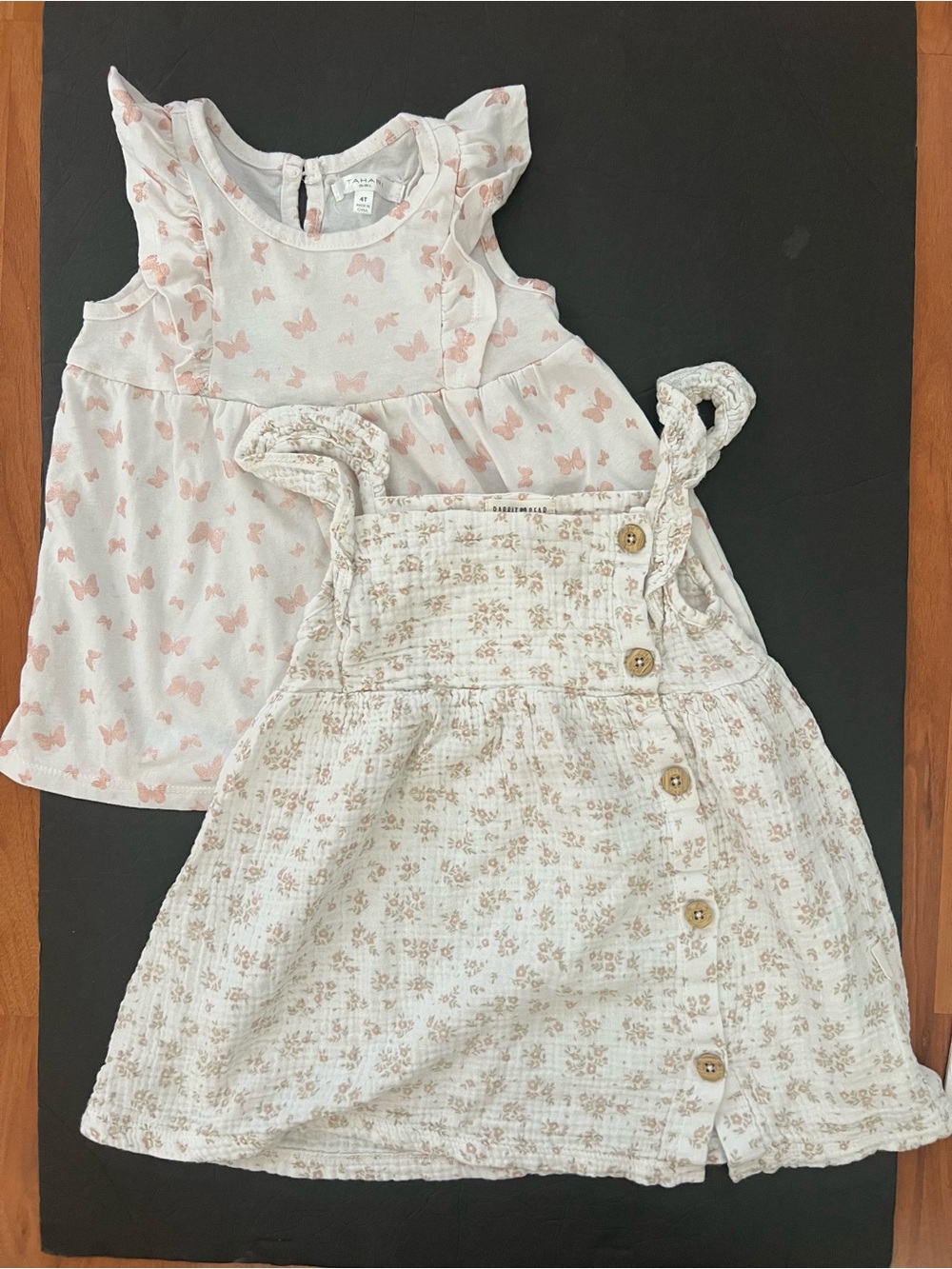 4T Girls Cream Floral / White Butterfly print dress
